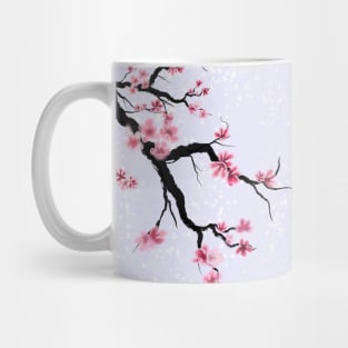 Pretty sumi-e cherry blossoms on a purple background Mug